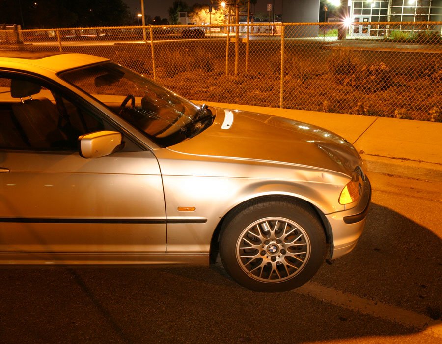 A damaged car, featured in a case study involving Rasheed Hilson, illustrating the aftermath of an accident