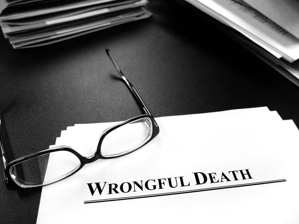 wrongful death paper on desk with glasses