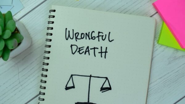 Book on a wooden table with 'Wrongful Death' written on its cover, symbolizing legal concepts of wrongful death.