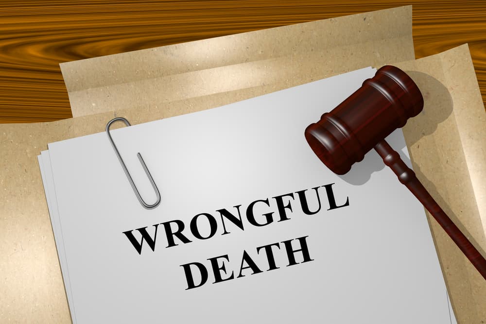 Illustration showing 'Wrongful Death' title on legal documents, symbolizing a legal case.