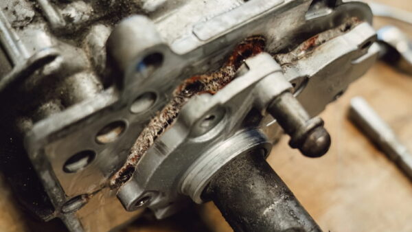 Close-up of a damaged and defective automotive component