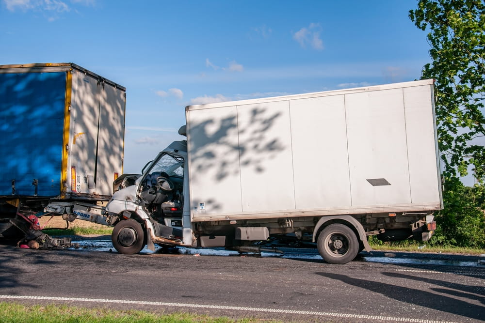 Two commercial trucks in a serious collision on a San Jose area highway, illustrating the type of crash where black box data becomes critical evidence